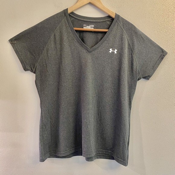 Under Armor Womens Size XL Semi-Fitted Heat Gear V-Neck T-Shirt Gray‎ - Picture 1 of 6
